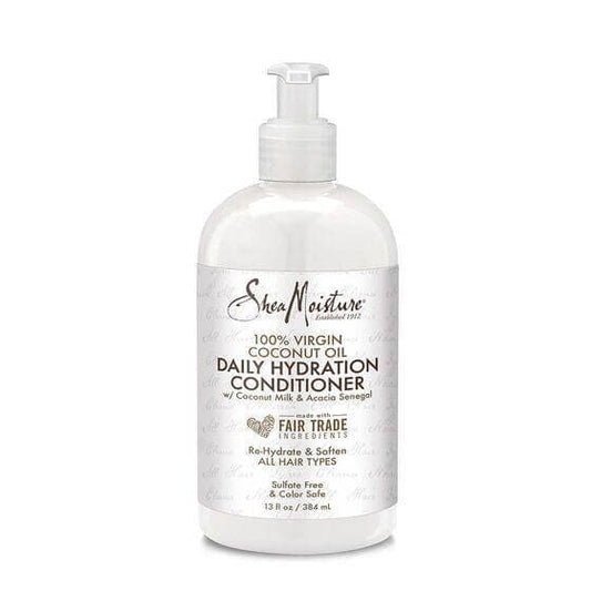 ACONDICIONADOR CON ACLARADO DAILY HYDRATION CONDITIONER 100% VIRGIN COCONUT OIL SHEA MOISTURE 384ml - Beauty Fair Cosmetics