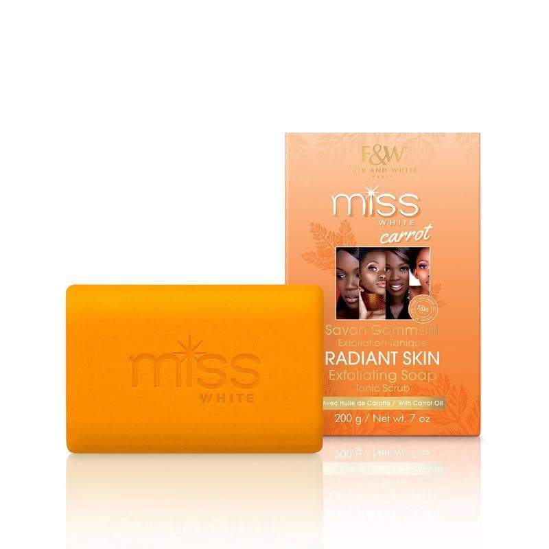 JABÓN MISS WHITE CARROT EXFOLIATING SOAP TONIC SCRUB FAIR & WHITE 200G - Beauty Fair Cosmetics