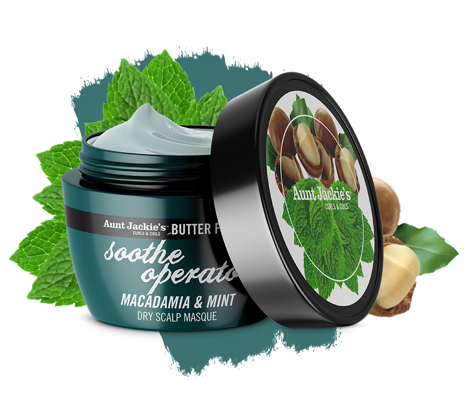 MASCARILLA CASPA Y SECO SOOTHE OPERATOR MACADAMIA AND MINT DRY SCLAP CONDITIONG MASQUE AUNT JACKIES 355ml - Beauty Fair Cosmetics