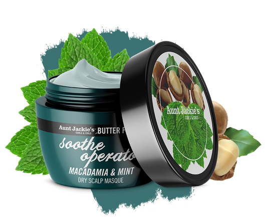 MASCARILLA CASPA Y SECO SOOTHE OPERATOR MACADAMIA AND MINT DRY SCLAP CONDITIONG MASQUE AUNT JACKIES 355ml - Beauty Fair Cosmetics