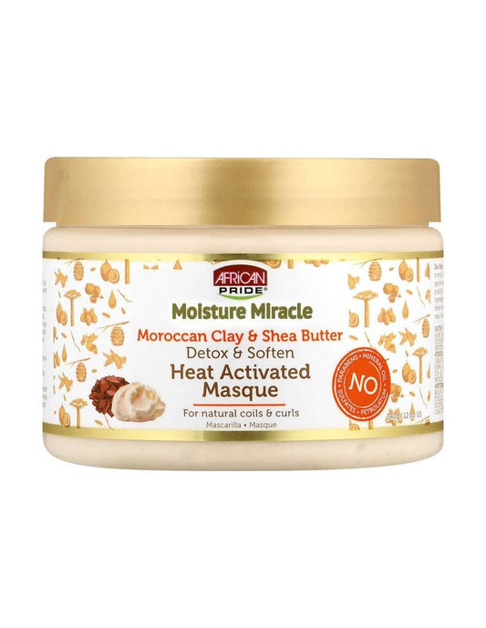 MASCARILLA MOISTURE MIRACLE MOROCCAN CLAY & SHEA BUTTER HEAT ACTIVATED MASQUE AFRICAN PRIDE 340g - Beauty Fair Cosmetics